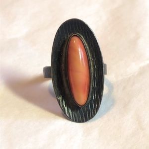 Oxidized Sterling and Spiny Oyster Coral Ring